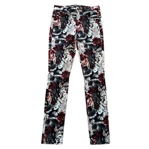 7 for all Mankind Black/Red Floral Gallery Skinny Jeans 26